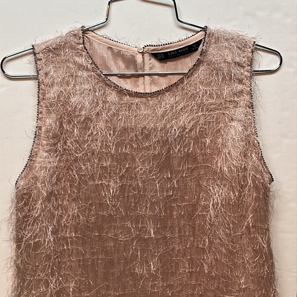 Zara Basic Pale Pink Fringe Sleeveless Top Tunic XS - Picture 3 of 13
